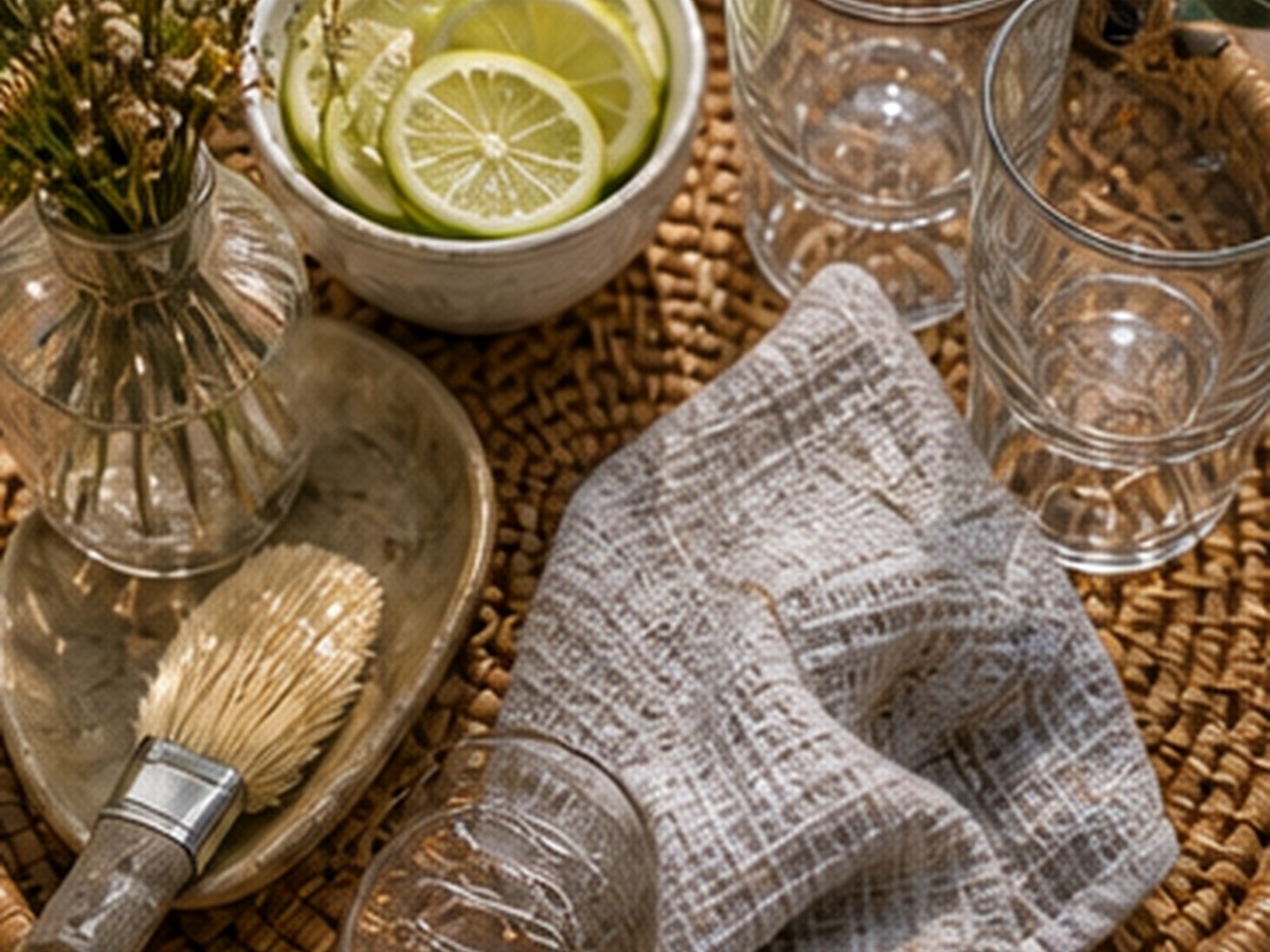 plain sturdy tray positioned near the kitchen path for collecting empty drink glasses
