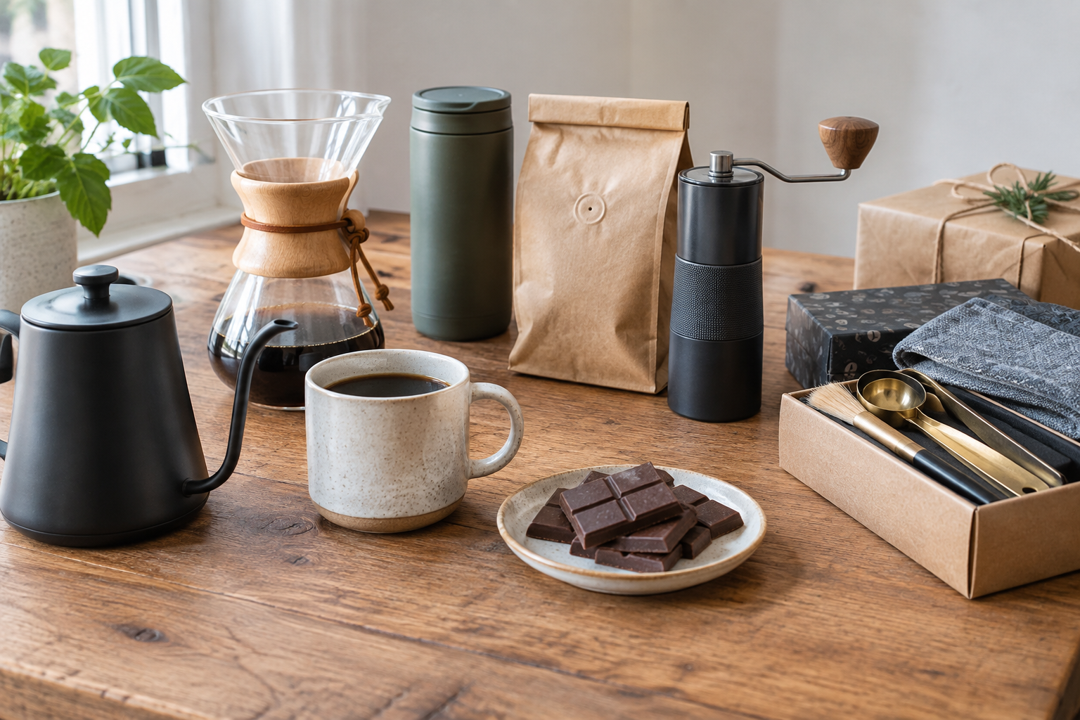 Bodum pour-over coffee maker with glass carafe and cork grip on a kitchen counter