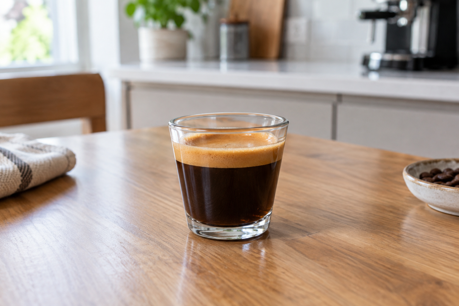 Small espresso cup filled with concentrated ristretto shot, darker and thicker than regular espresso