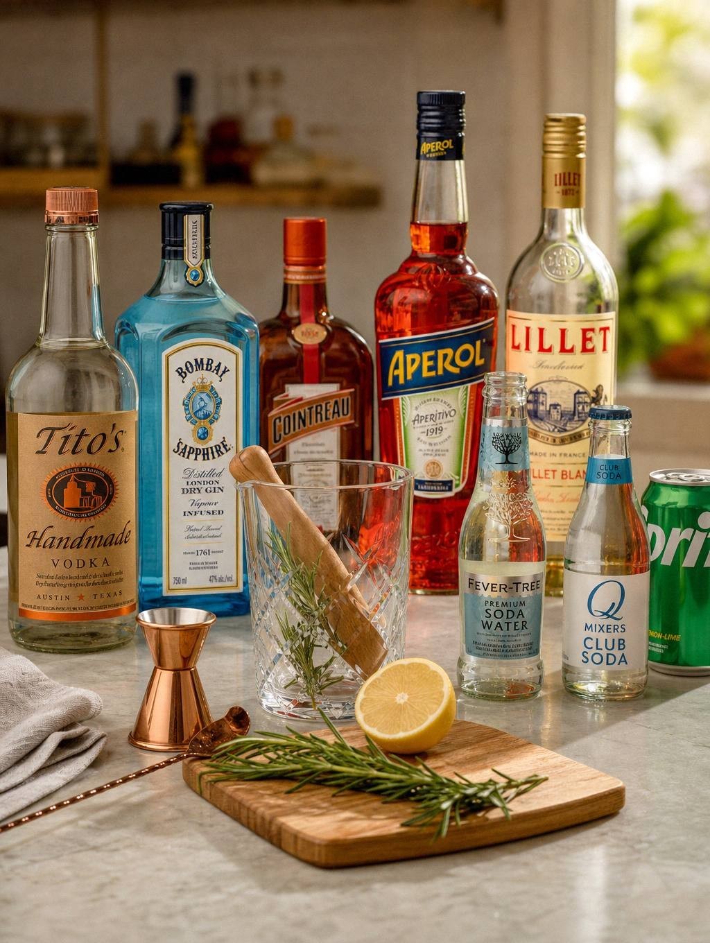 Apple cider bourbon cocktail in glass with apple slice, thyme sprig, and cinnamon stick garnish