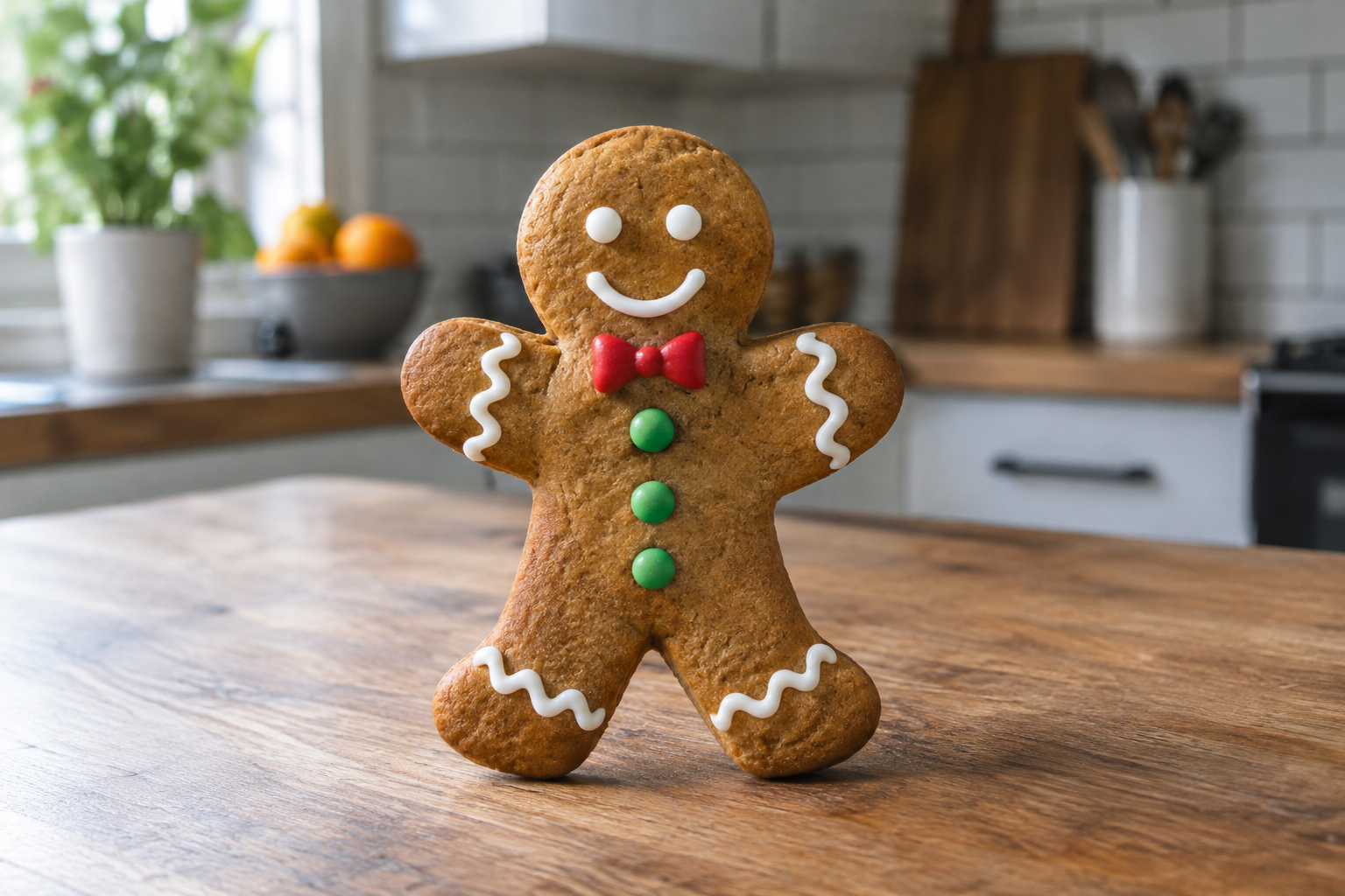 Gingerbread man shooter in a shot glass with gold flakes settled at the bottom