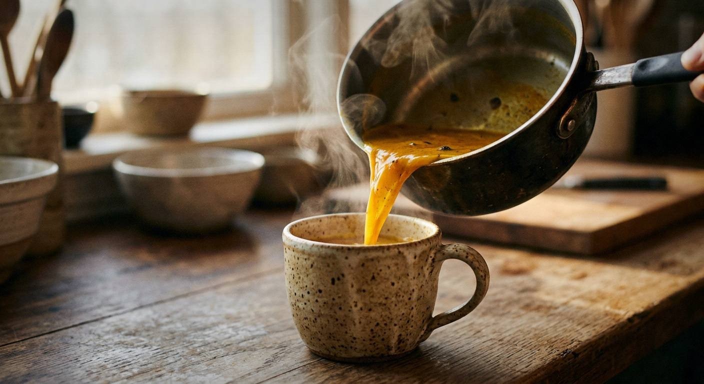 whisking turmeric and ginger into warm almond milk for anti-inflammatory morning tonic recipe