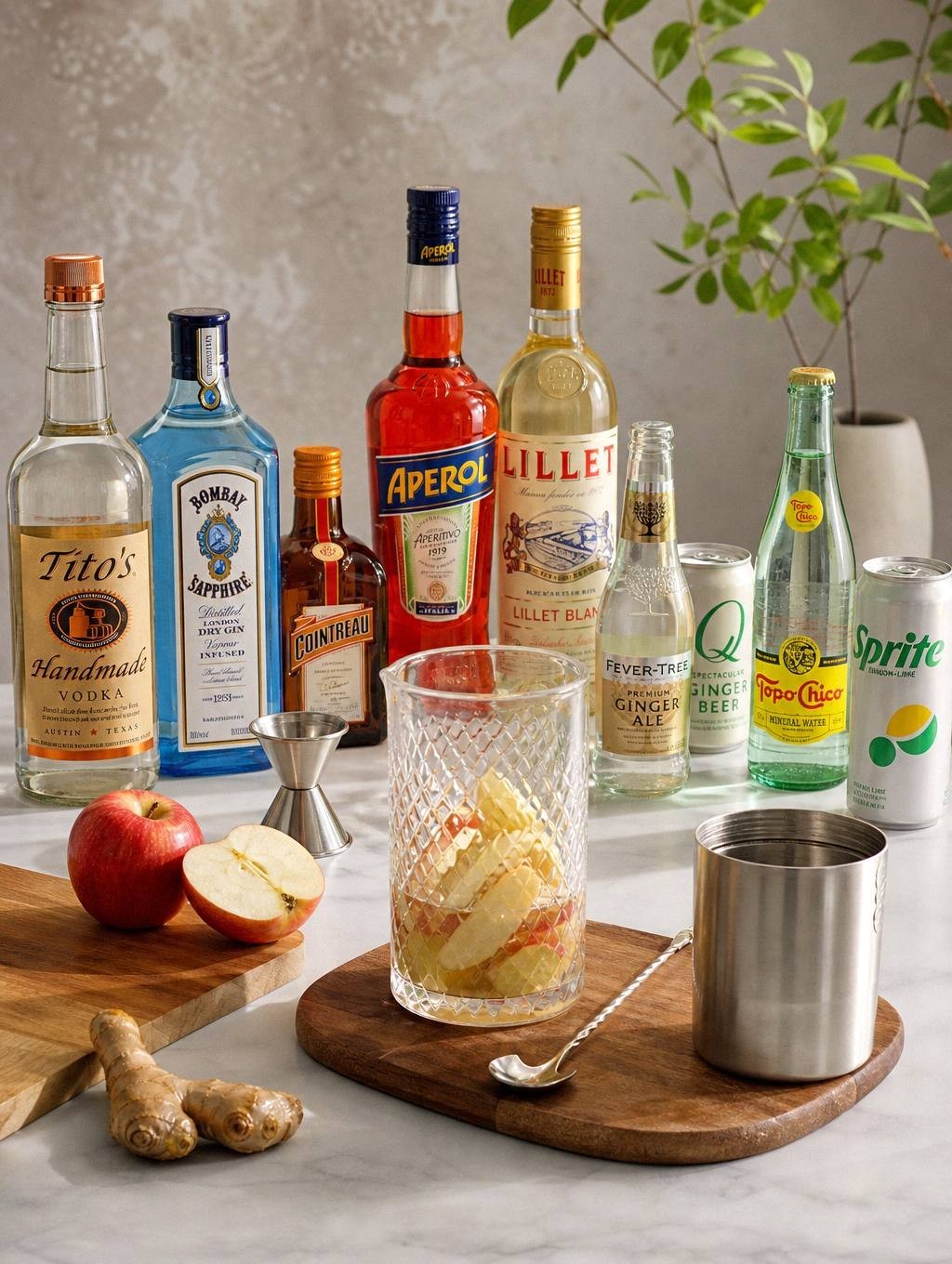 pouring ginger beer into glass with apple ginger base and ice, liquid in motion