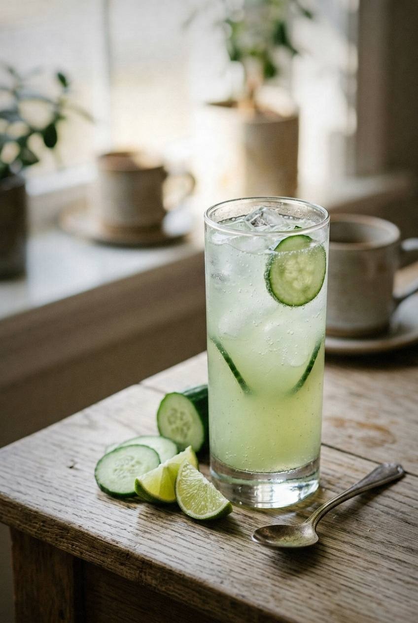 Cucumber Lime Cooler. Existing illustration; not evidence of kitchen testing.