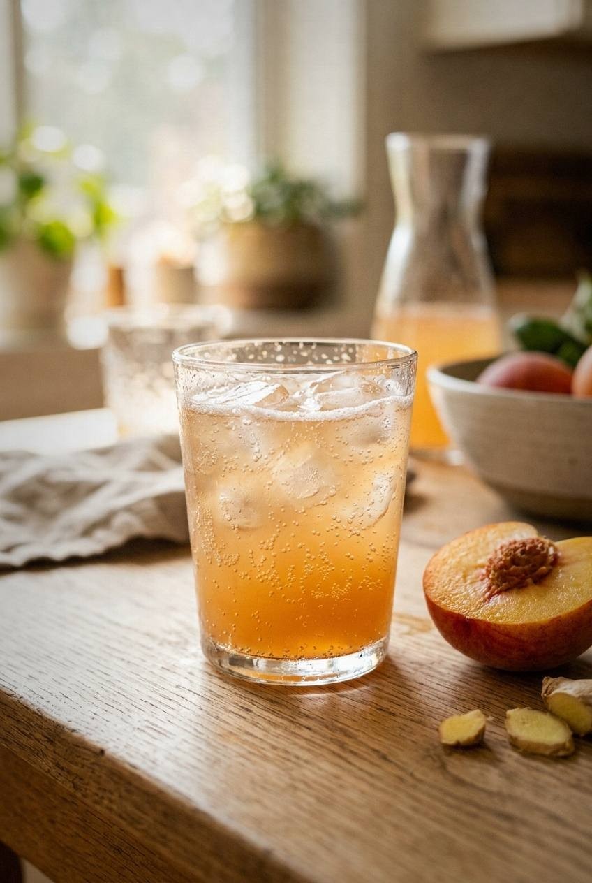 Peach Ginger Fizz. Existing illustration; not evidence of kitchen testing.