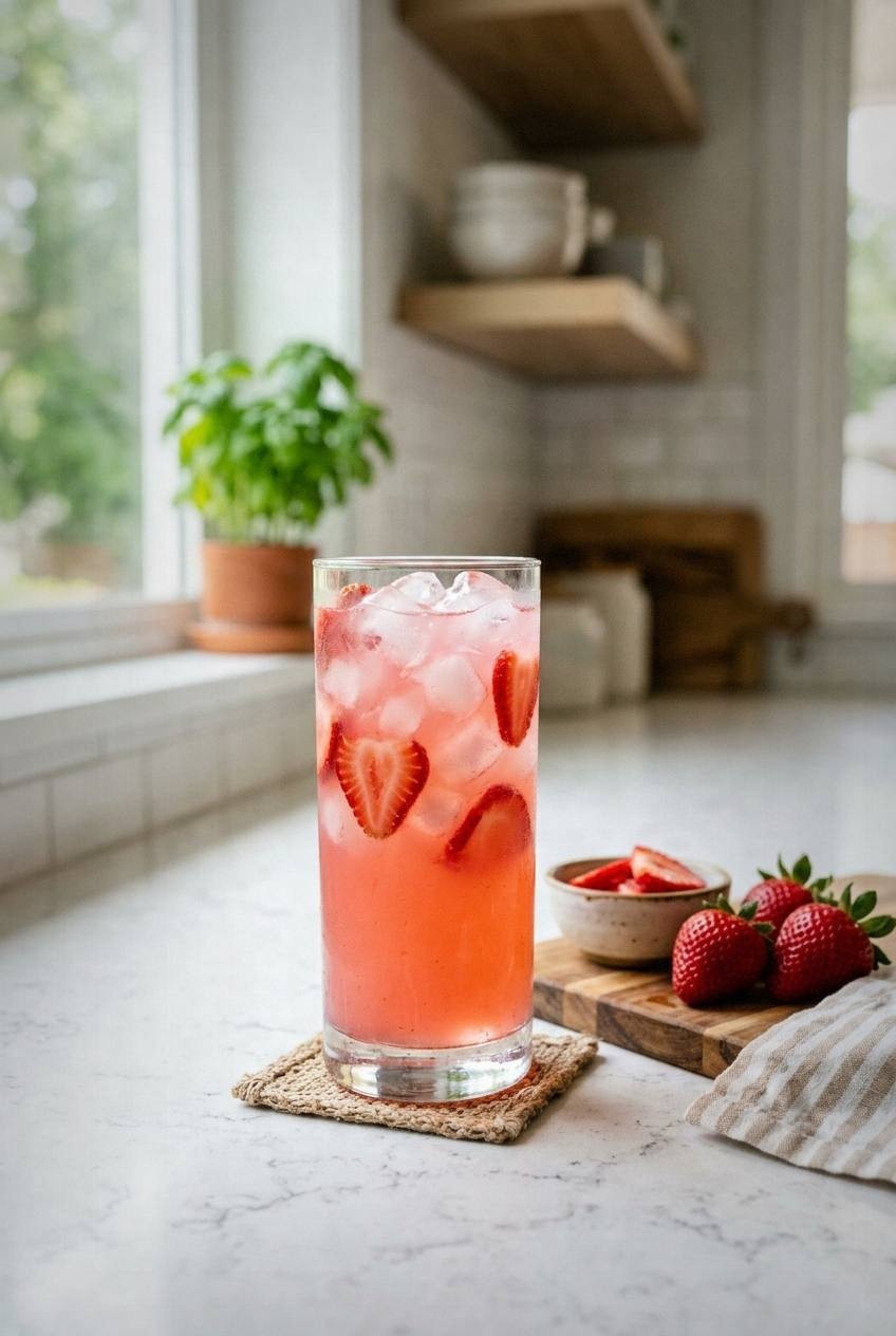Strawberry Basil Lemonade. Existing illustration; not evidence of kitchen testing.