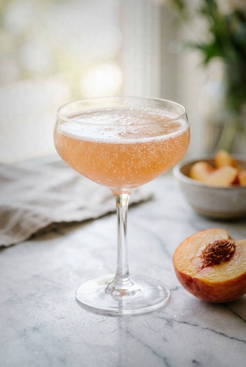 Peach Ginger Fizz. Existing illustration; not evidence of kitchen testing.