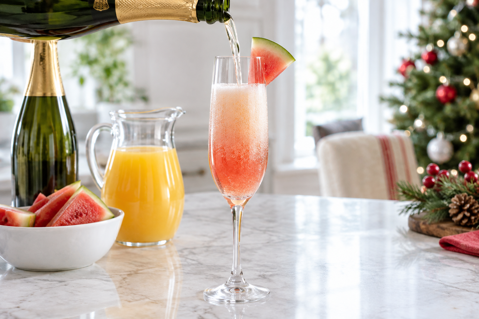 juice being poured into champagne flute with sparkling wine, liquid in motion