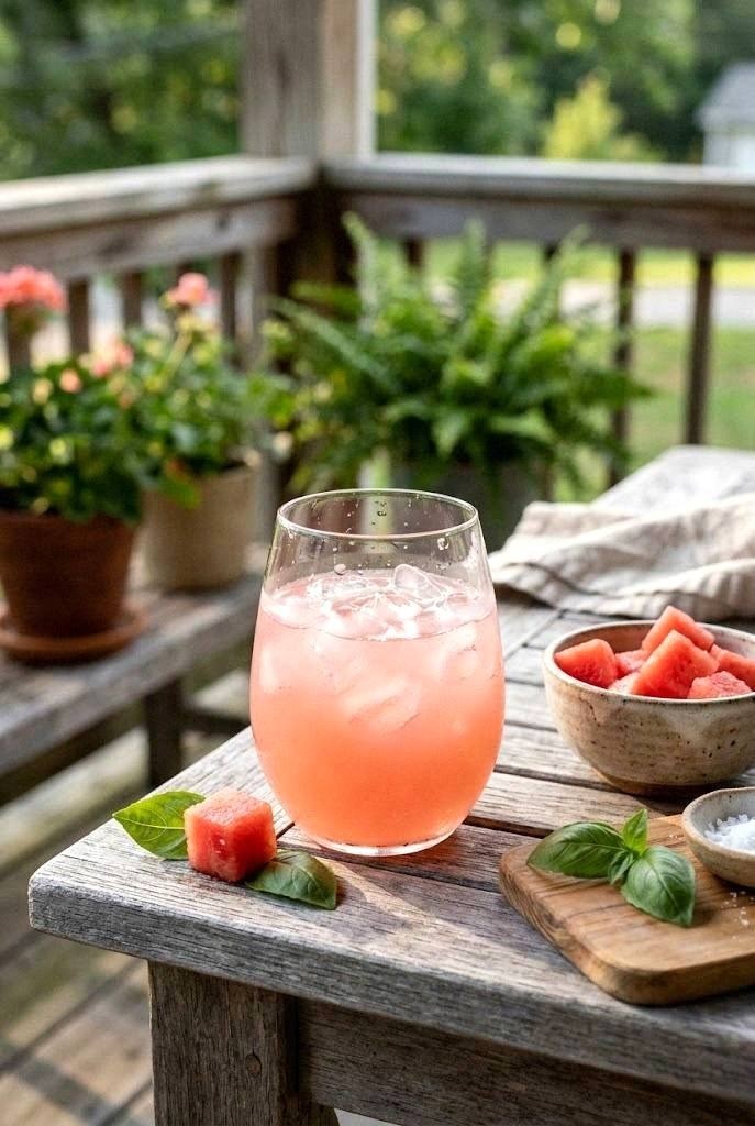 Measure strained watermelon juice, then give basil a short refrigerated contact before removing it.