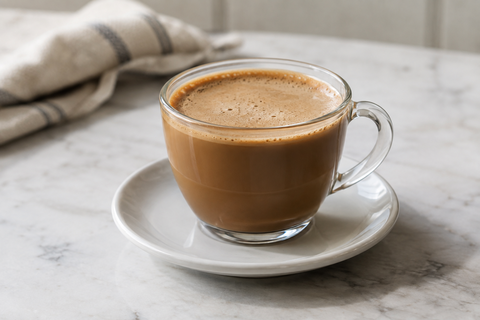 Steamed milk being poured into a glass of Cuban espresso with sugar foam visible on the surface