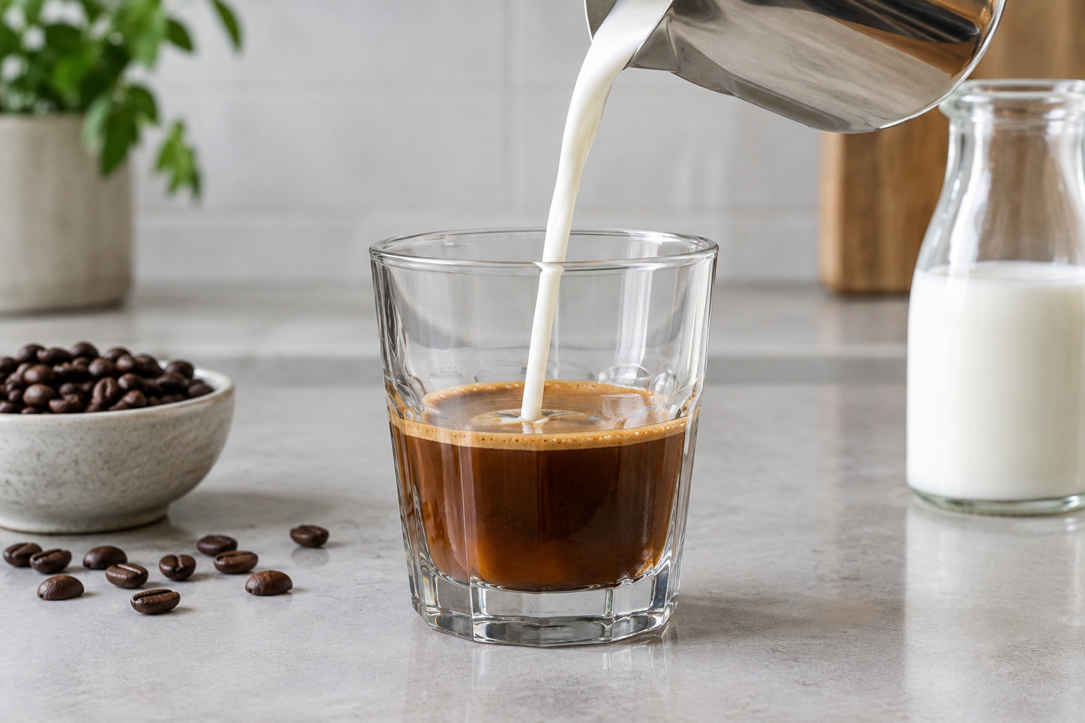 Cortado Recipe (Equal Parts Espresso and Milk) serving illustration