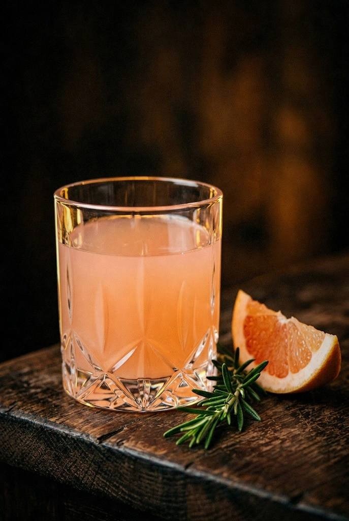 Elderflower blossoms and violet petals scattered beside a pale gold cocktail in a coupe glass