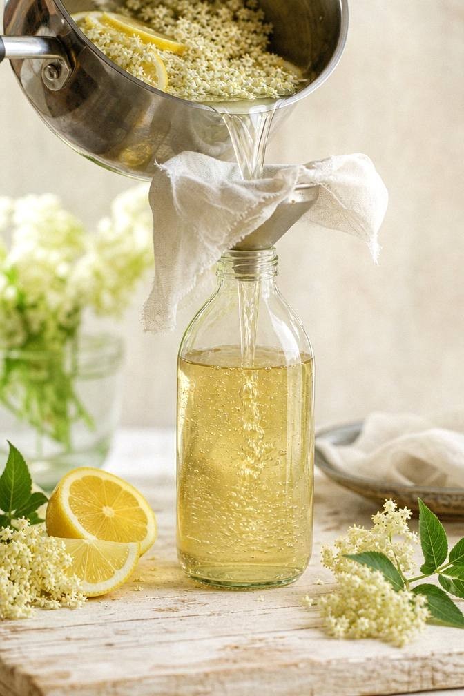 Elderflower and lemon infusion for cordial