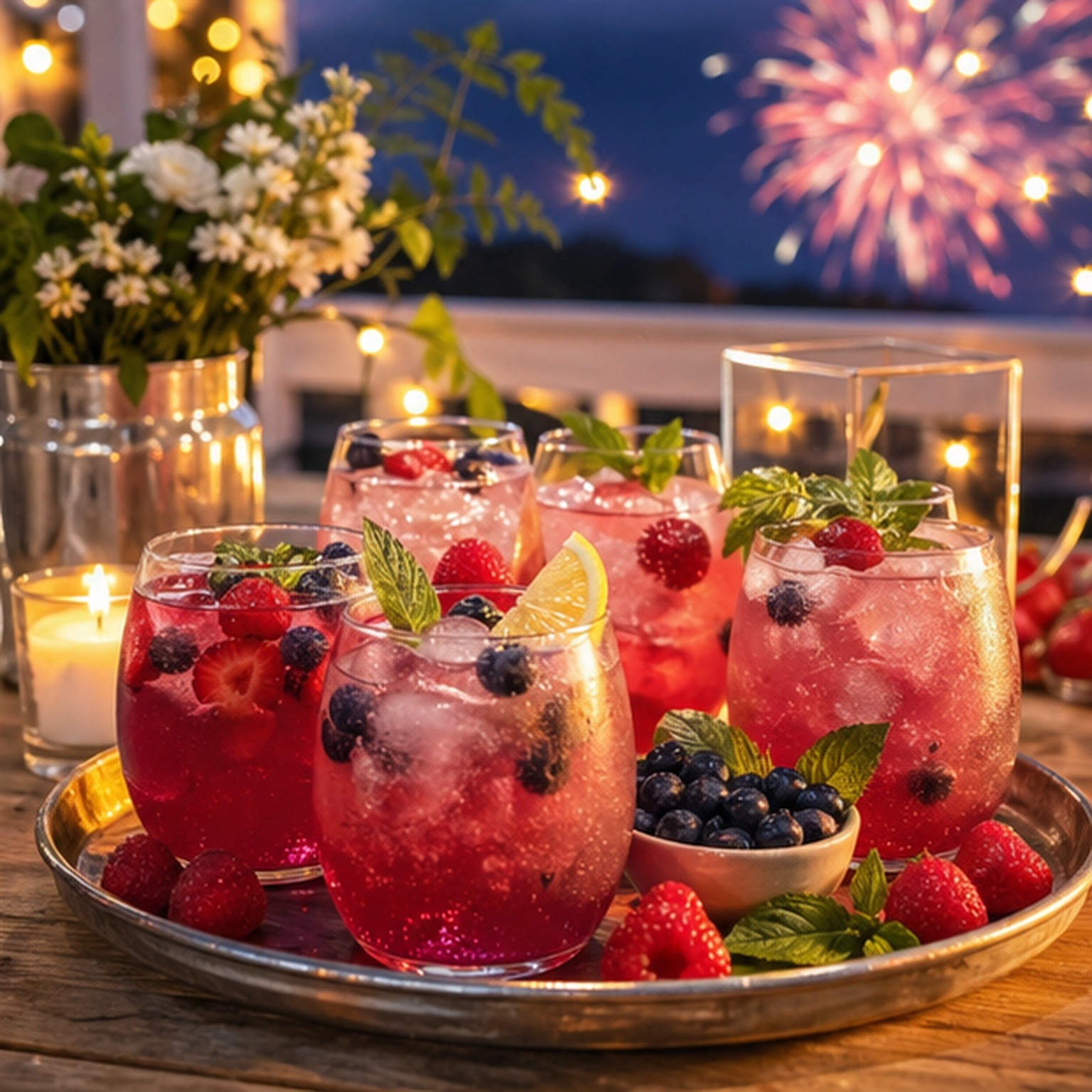 Keep party drinks and cut-fruit garnishes cold; refill small vessels from a refrigerated backup.