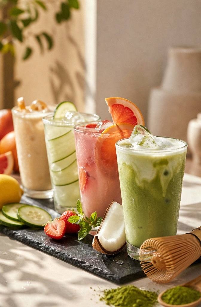 Iced Coconut Matcha Latte in a glass