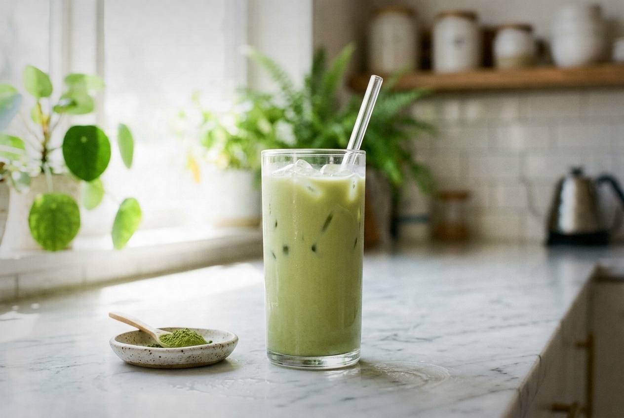 Iced Lion's Mane Matcha Latte for Focus