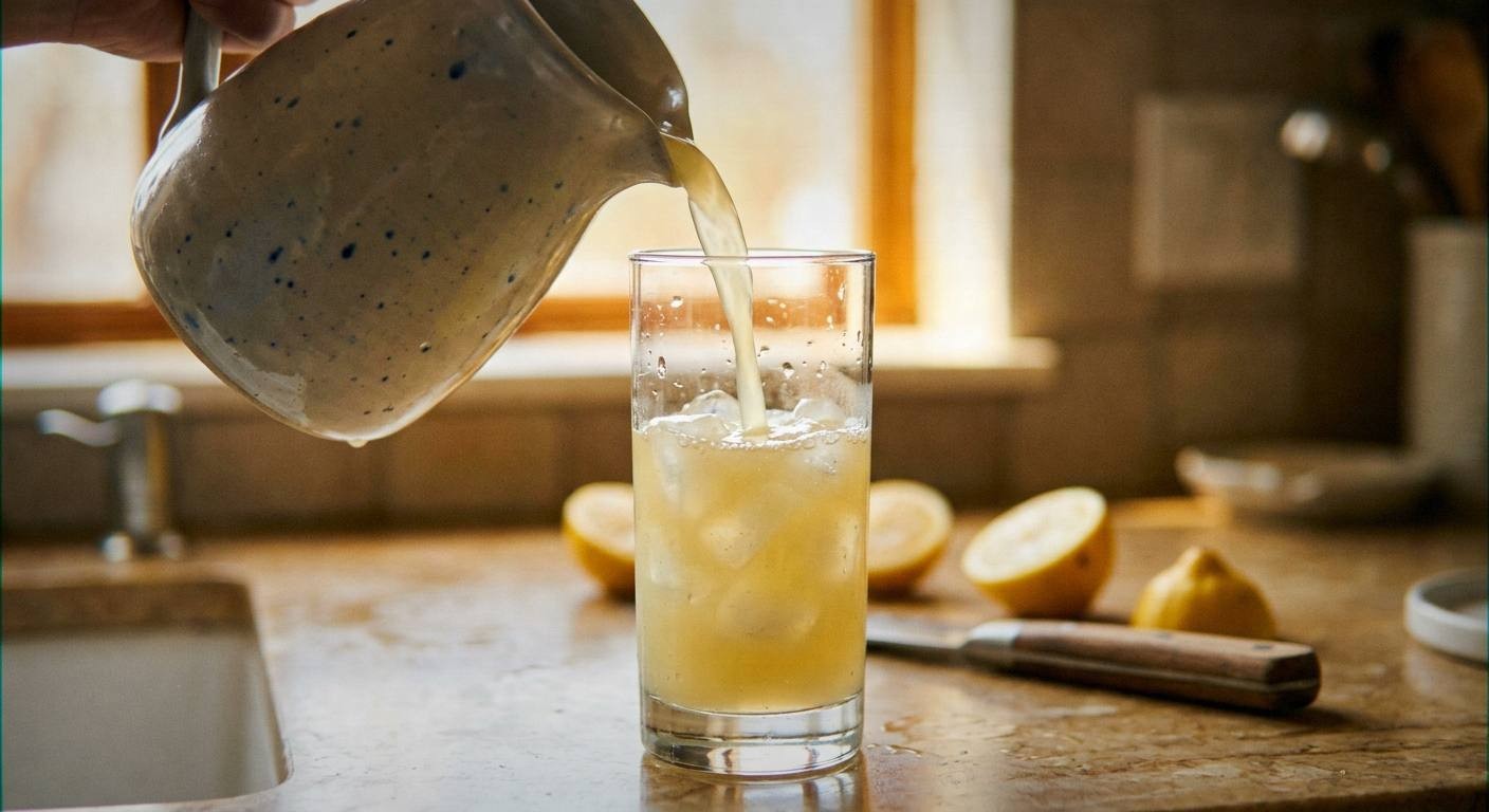 Lavender buds steeping in honey simple syrup for botanical herbal lemonade mocktail