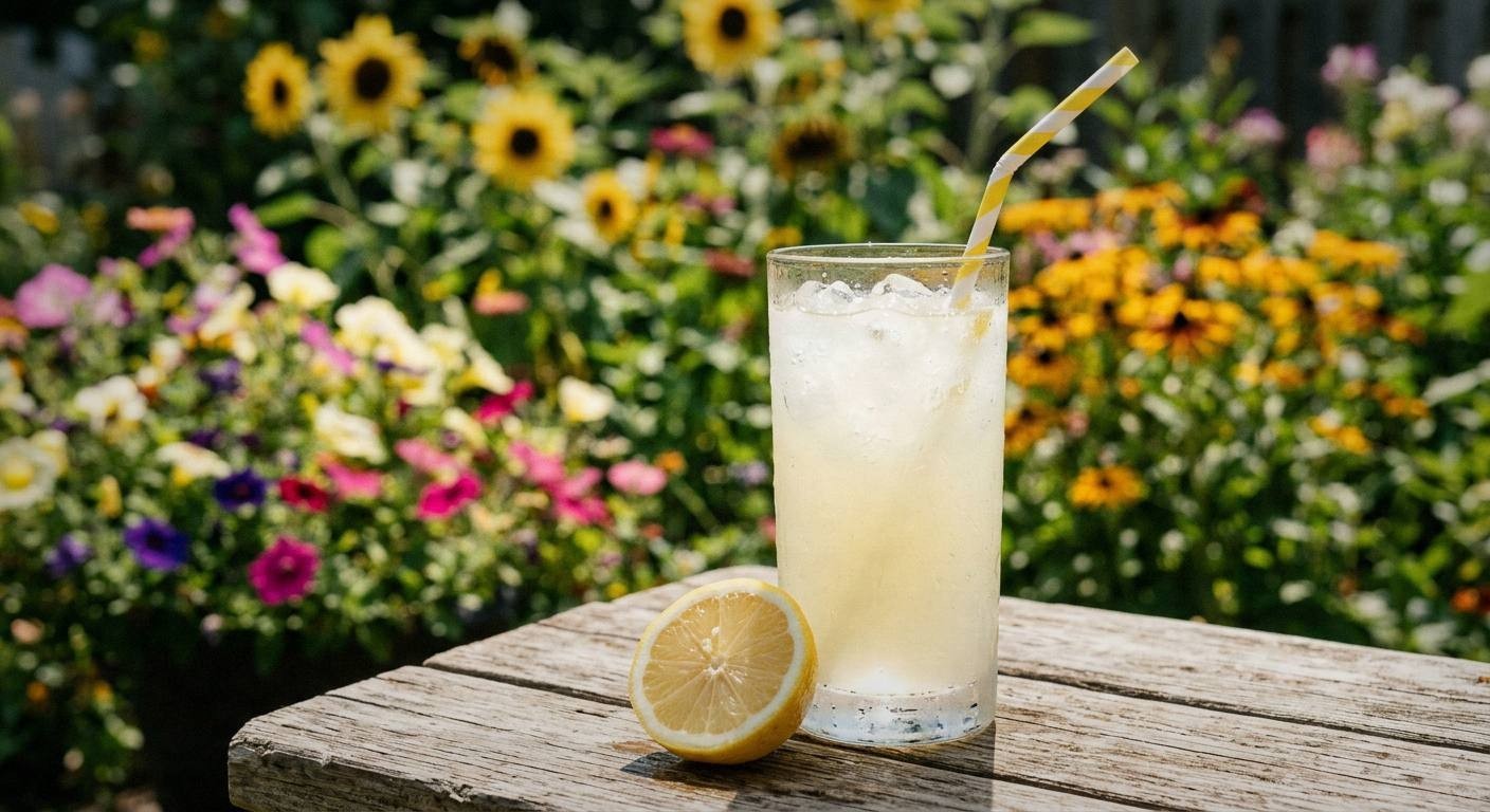Glass of botanical herbal lemonade with lavender, mint, and lemon wheel garnish, perfect spring mocktail
