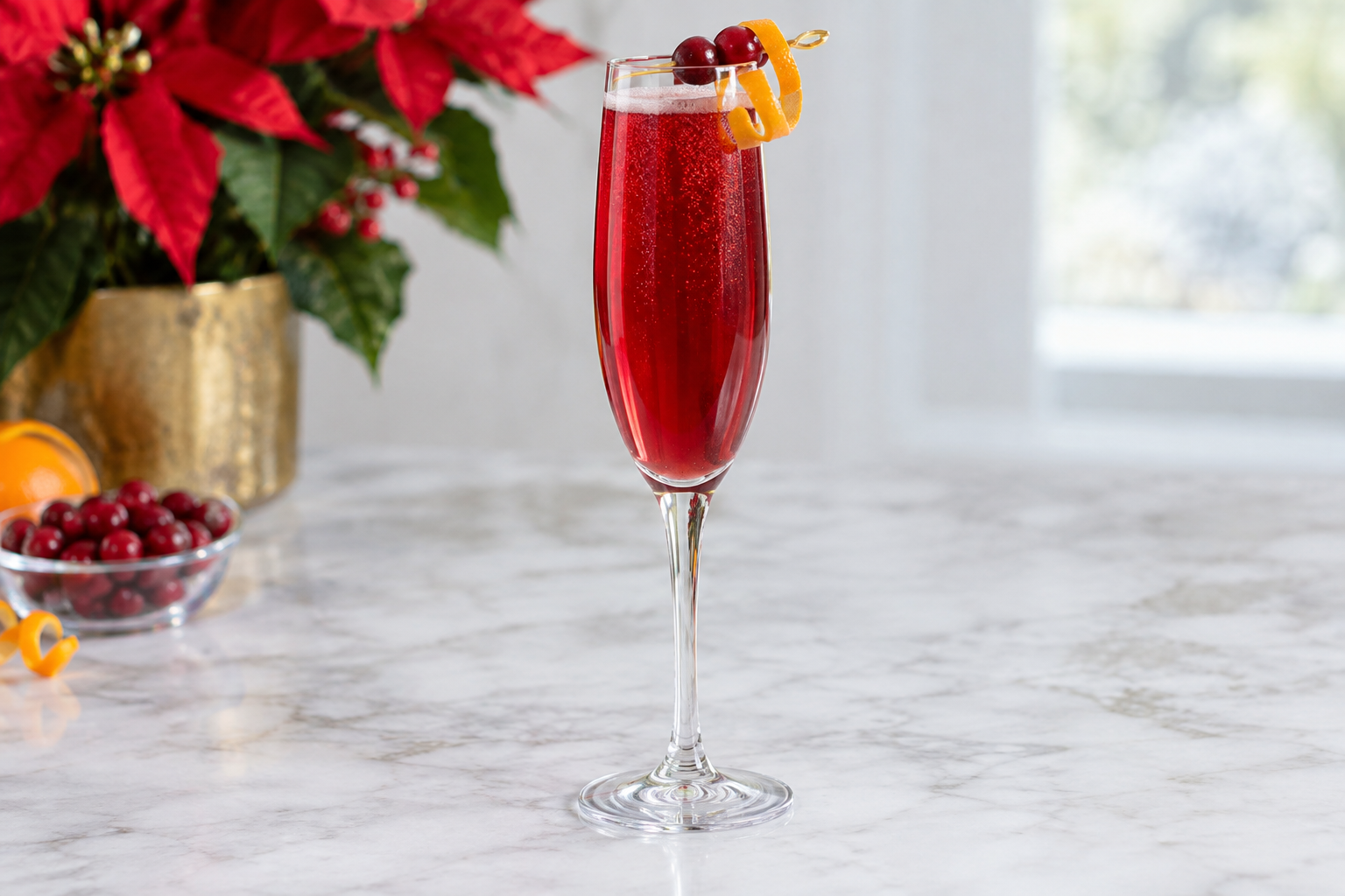 Poinsettia Cocktail with Champagne