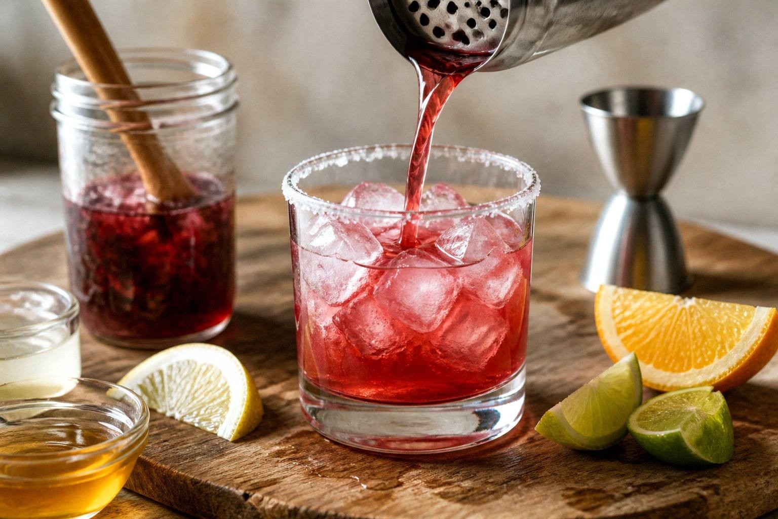 Salted Honey Hibiscus Margarita serving illustration
