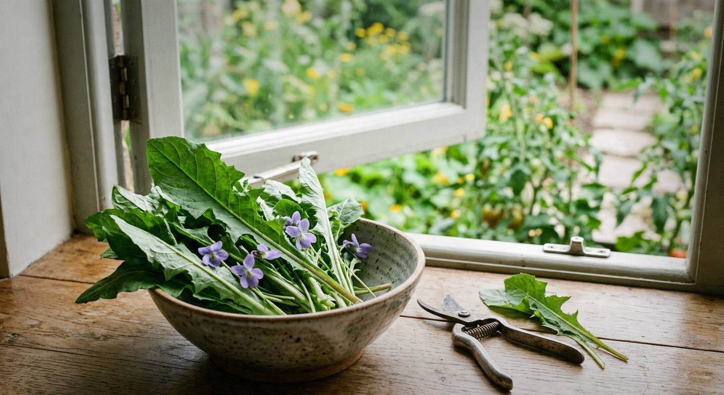 A pictured harvest is not identification evidence; use verified edible species and food-grown plant parts.